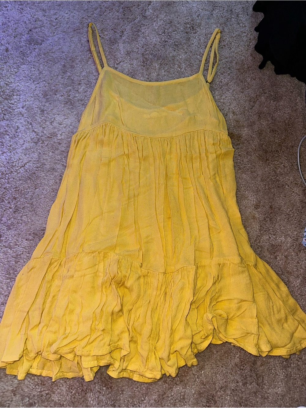 O'Neill Yellow Spaghetti Strap Tiered Mini Dress